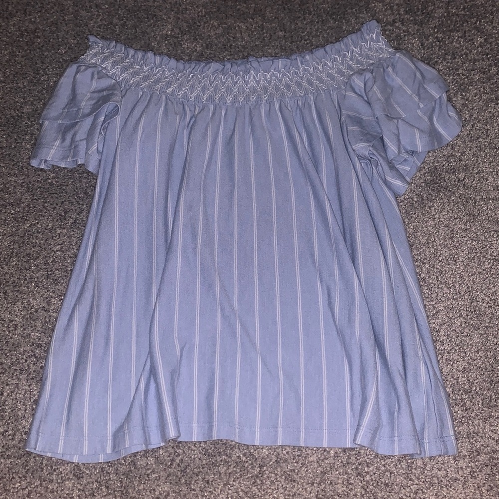 American Eagle baby blue stripped shirt.